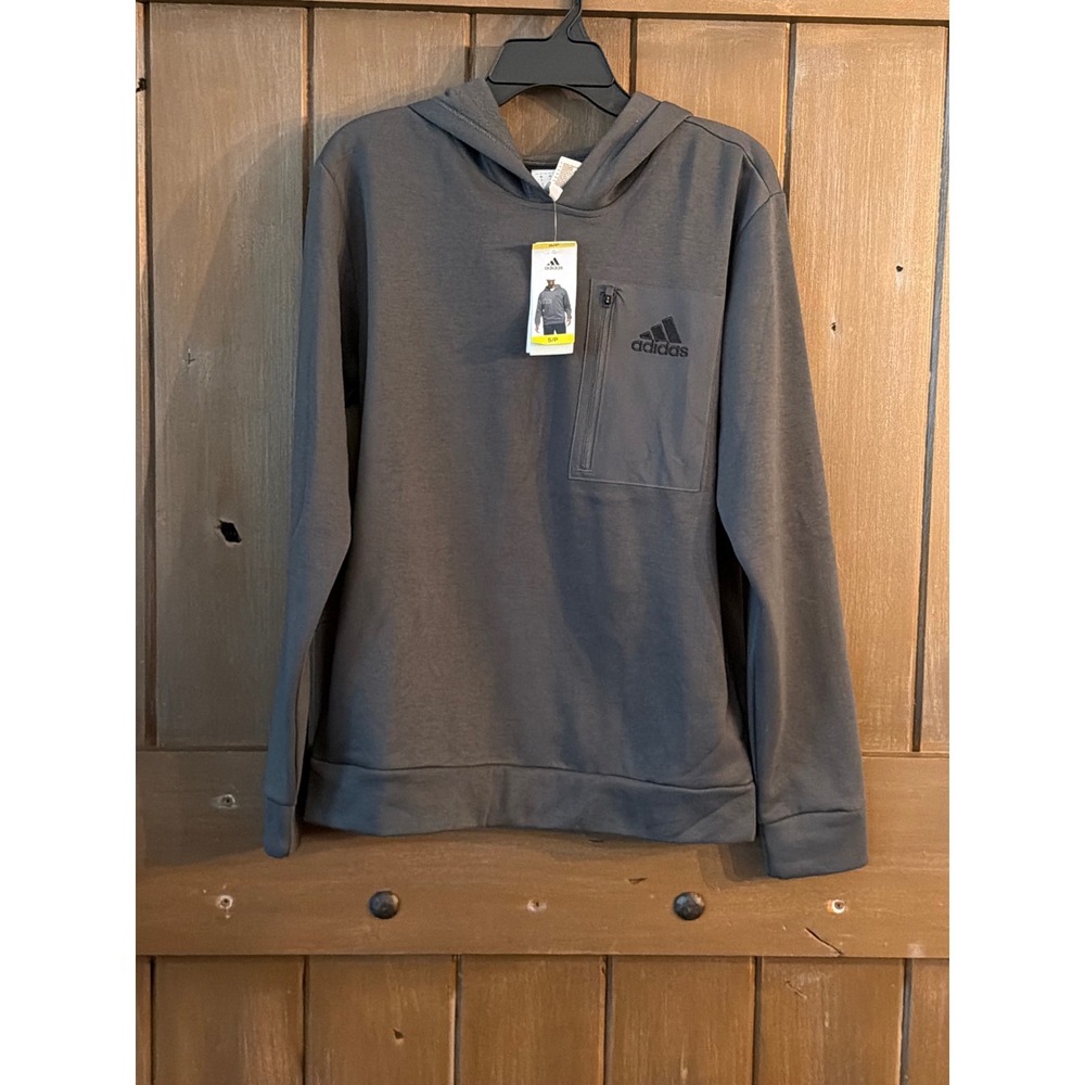 Adidas M Pocket Hoodie Grey Six Mens Small IY3369 Training Sweatshirt NWT